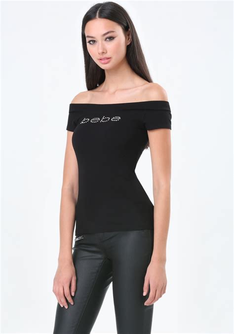 Lyst - Bebe Logo Off Shoulder Top in Black