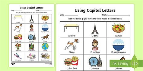 Using Capital Letters Worksheet - Primary Resources - Twinkl