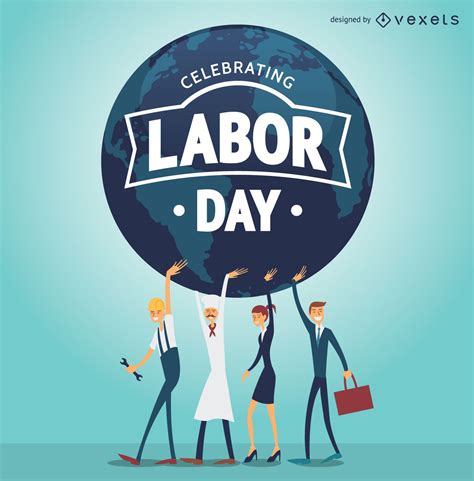 Labor Day Poster With Workers Holding The World Vector Download