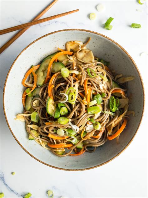 Cold Soba Noodle Salad with Ginger Soy Dressing - Bites of Beri