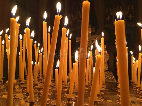 Burning Candles During Epiphany At Russian Orthodox Church. Stock Image ...