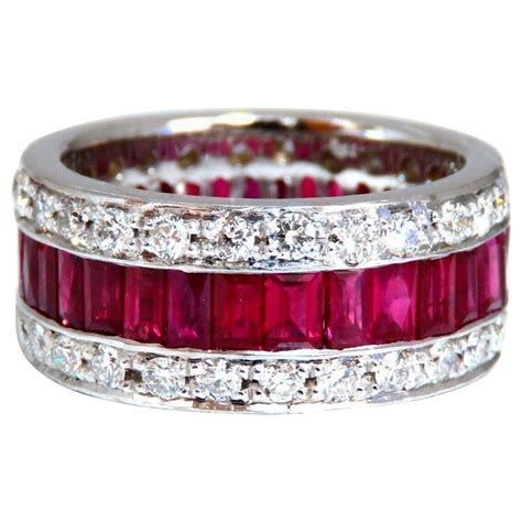 6.95 Carat Natural Ruby Diamond Eternity Band 18kt Revolver Prime Multirow Ring at 1stDibs