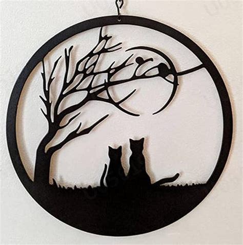 LEZANLIUYAN Cat Art Silhouette Decor Cat and Moon Metal Decoration Cat ...