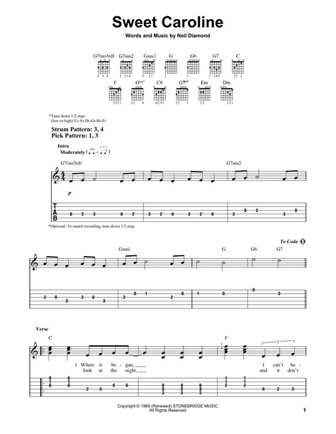 Sweet Caroline by Neil Diamond - Easy Guitar Tab - Guitar Instructor