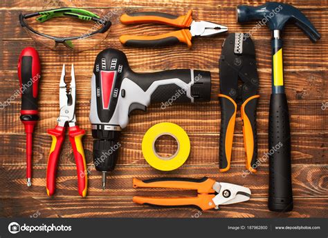 Background of professional electrician tools with space for text Stock Photo by ©fantom_rd 187962800