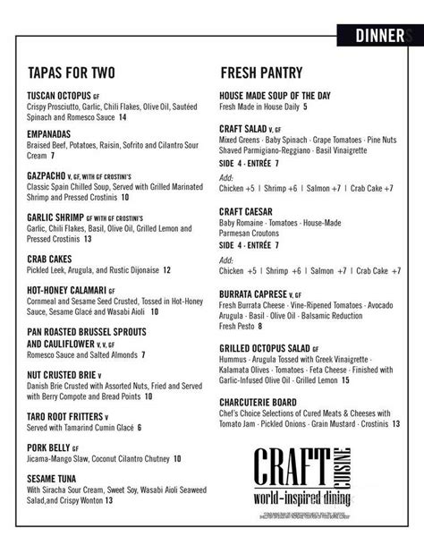 Menu of Craft Kitchen in Ocala, FL 34471