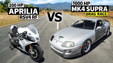 1000hp Toyota Supra Turbo vs Aprilia RSV4 RF Superbike Drag Race - YouTube