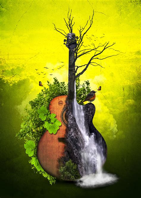 Wall Art Print | Guitar - Nature Guitar Fantasy Illustration Art | Abposters.com