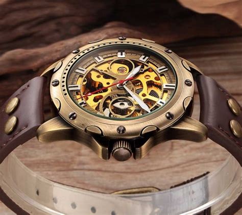 Retro Bronze Skeleton Mechanical Watch – Stars and Stripes Design ...