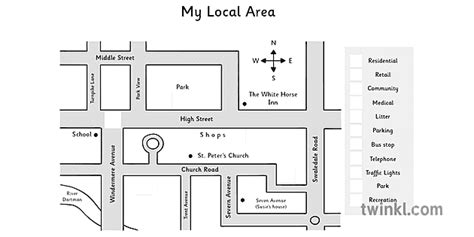 My Local Area Map Neat Black and White Illustration - Twinkl