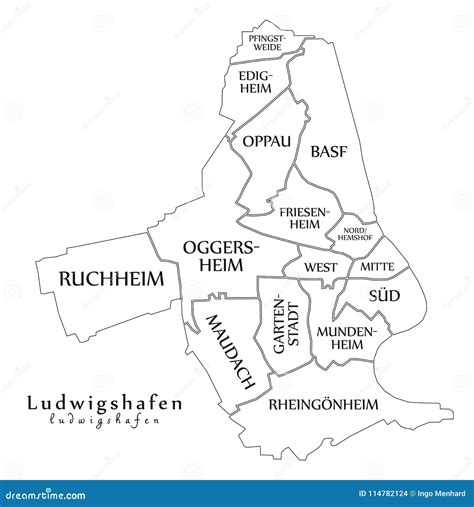 Modern City Map - Ludwigshafen City of Germany with Boroughs and Stock ...