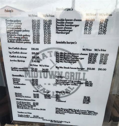 Menu at Natchez Midtown Grill restaurant, Natchez