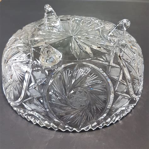 Large Pinwheel Crystal Footed Bowl, Fruit Bowl, Vintage Cut Crystal ...