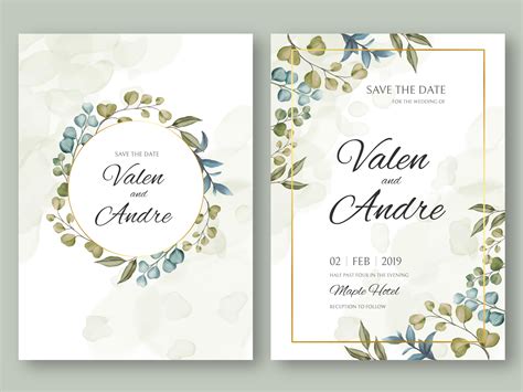 Vintage wedding invitation card template with leaves background by Dheo Donny Adittya on Dribbble