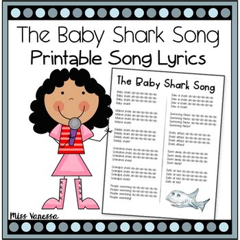 The Baby Shark Song Printable Lyrics by Miss Vanessa | TpT