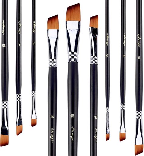 Angled Flat Tip Brushes by Amagic, 9 Pcs Paint Brush Set Professional ...