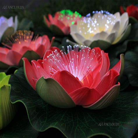 Wedding Flowers, Petals & Garlands LED Optic Fibre Light Artificial Floating Water Lily Lotus ...