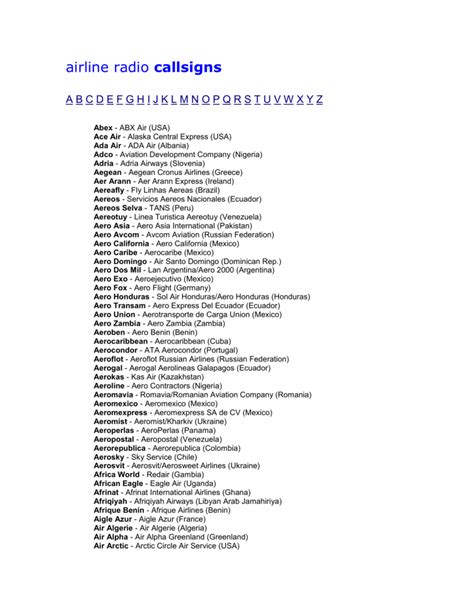 airline radio callsigns