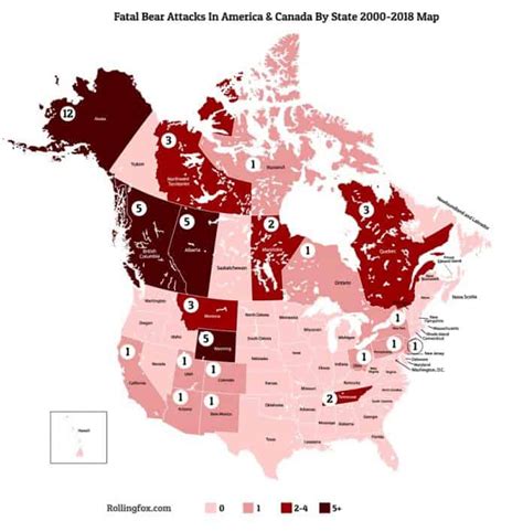 Map Of Fatal Bear Attacks By State In America & Canada