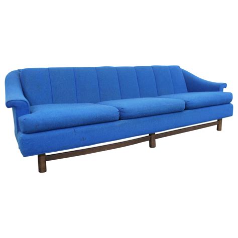 Mid-Century Modern Three-Cushion Blue Sofa For Sale at 1stDibs