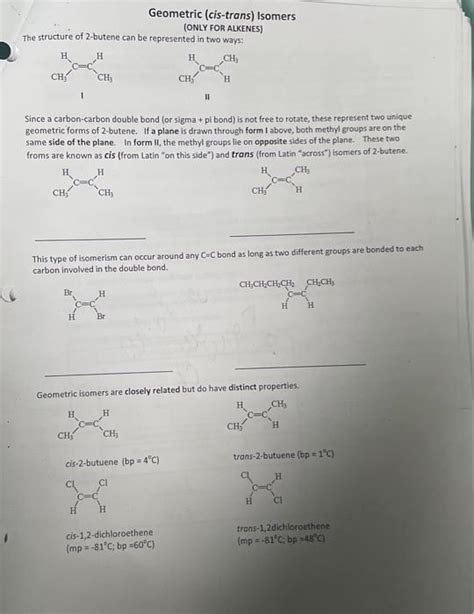 [Solved]: Geometric (cis-trans) Isomers (ONLY FOR ALKENES)