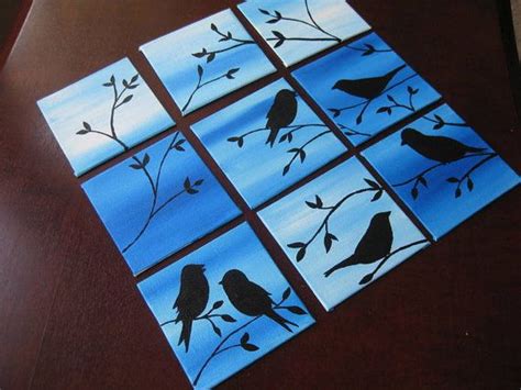 Vögel malen Satz von 9 Leinwände kleine blaue von SheerJoy auf Etsy Multiple Canvas Art, Small ...