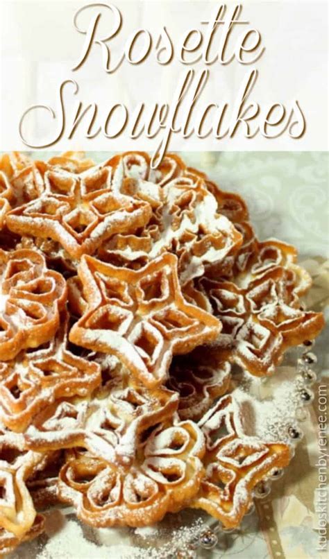 Fried Rosette Snowflake Cookies Recipe with Confectioners Sugar Dusting