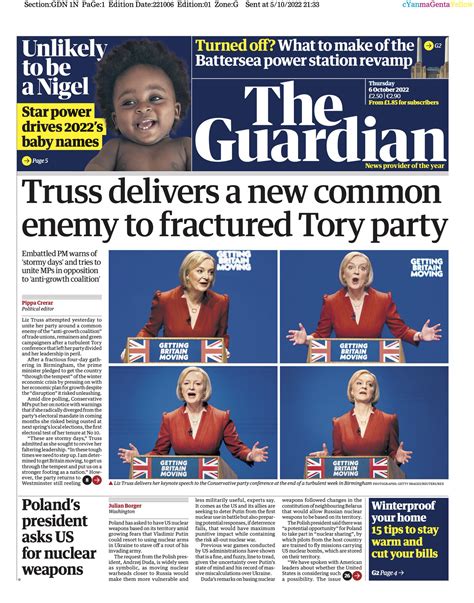 The Guardian on Twitter: "Guardian front page, Thursday 6 October 2022: Truss delivers a new ...