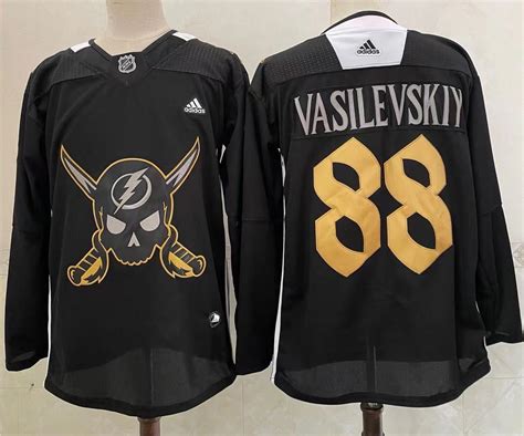 Men's Tampa Bay Lightning #88 Andrei Vasilevskiy Black Pirate Themed Warmup Authentic Jersey