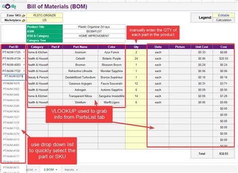 Free Bill of Materials template spreadsheet to negotiate and track ...