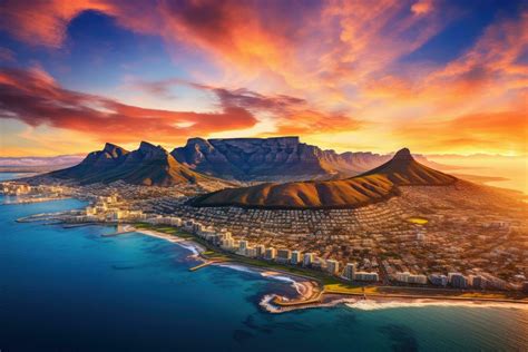 Aerial view of Table Mountain and Cape Town, South Africa. Aerial ...