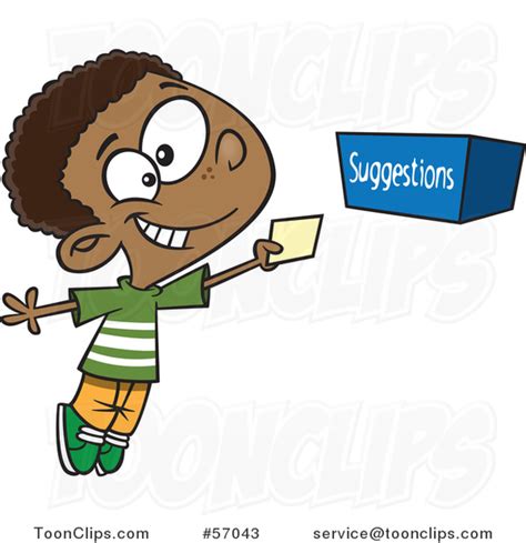 Cartoon Black Boy Putting a Note in a Suggestion Box #57043 by Ron Leishman