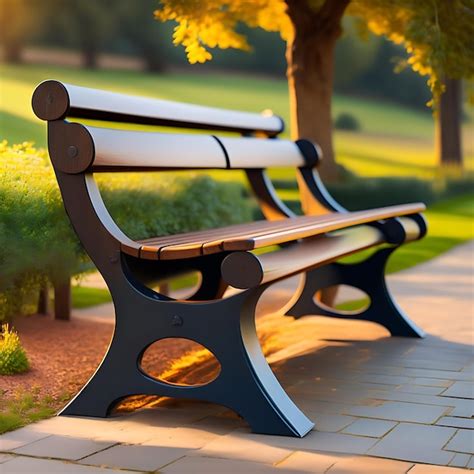 Premium AI Image | Wooden bench with sculptures in the park street furniture