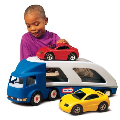 The Little Tikes Big Car Carrier is a big truck that carries 2 sports cars (included) with a ...