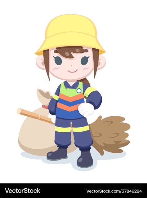 Street cleaner girl cartoon Royalty Free Vector Image