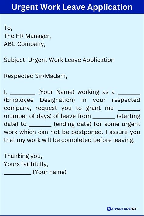 (9+ Samples) Leave Application for Urgent Work