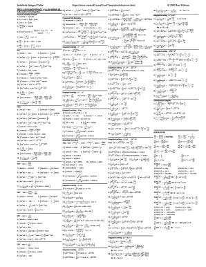 Indefinite Integral Table - Fill and Sign Printable Template Online