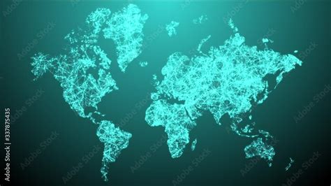 World map animation of communication.3D hologram symbol on dynamic digital background. Stock ...