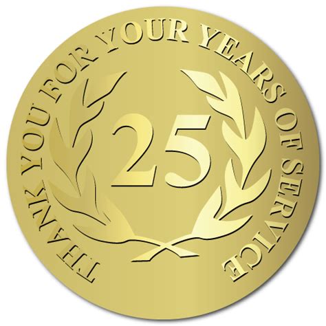 25 Years of Service, 2" Gold Foil Stamped & Embossed Award Labels