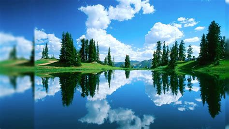 Download a lake with trees and clouds reflected in it | Wallpapers.com