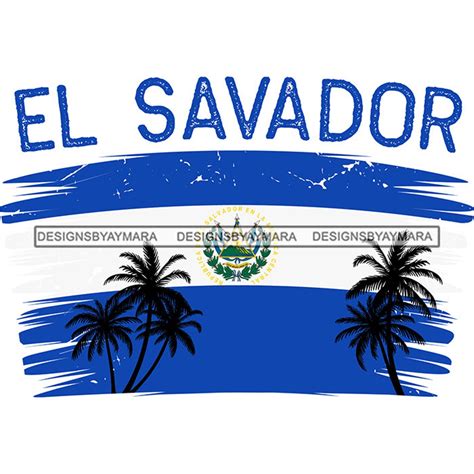 El Salvador Flag Colors Palm Trees Country Blue White Travel - Etsy