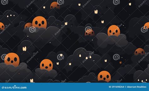 Halloween Wallpaper with Ghosts and Clouds Stock Illustration ...