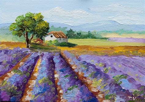 Lavender Field Oil Painting Original Art on Canvas Provence | Etsy