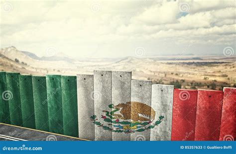 Usa And Mexico Border Wall Map With National Flags Cartoon Vector | CartoonDealer.com #136500757