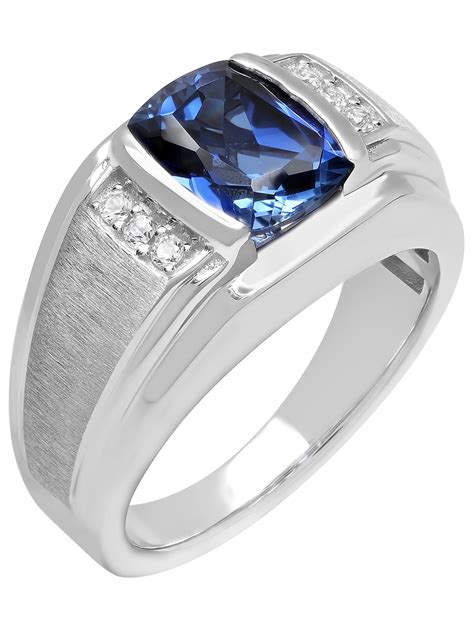 Brilliance Fine Jewelry - Men's Sterling Silver Created Blue and White Sapphire Ring - Mens Ring ...