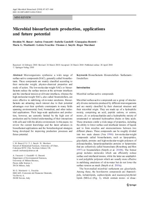 (PDF) Microbial biosurfactants production, applications and future potential | Isabella Gandolfi ...