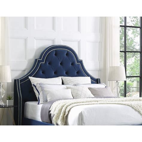 Aaron Navy Blue Velvet Tufted Headboard - Queen Size - Upholstered ...