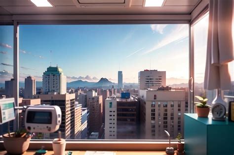 Premium AI Image | A window with a view of the city in the background