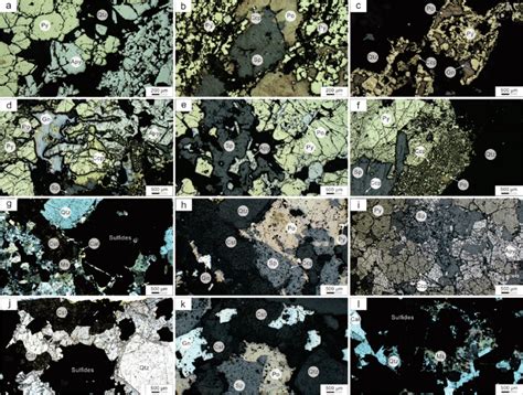 Reflected-light photomicrographs showing mineral assemblage and texture... | Download Scientific ...