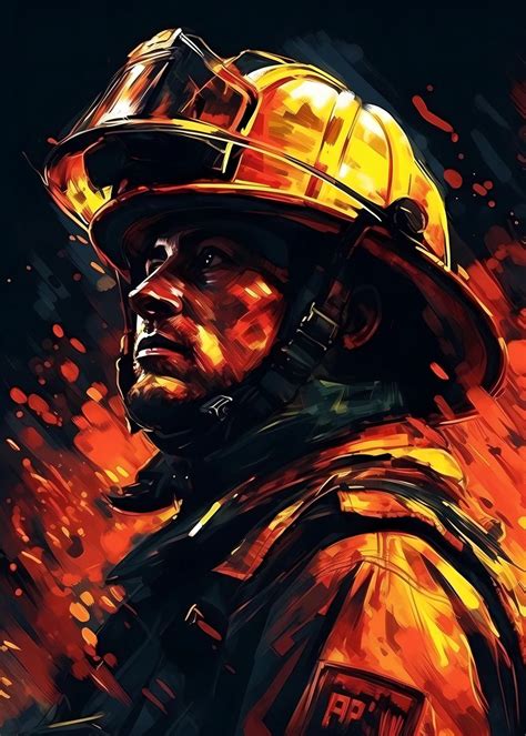 'Firefighter Drawn' Poster, picture, metal print, paint by DecoyDesign ...